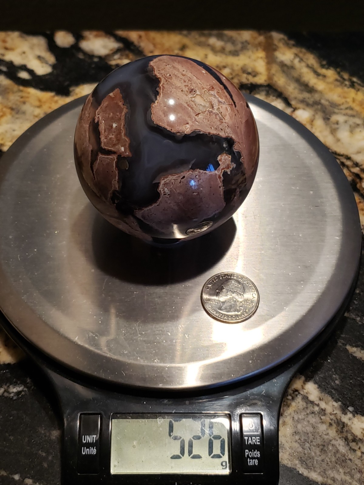 2.85″ Football Agate Volcanic Sphere Ball Orb Stunning Green UV, 526g or 1.2 lbs
