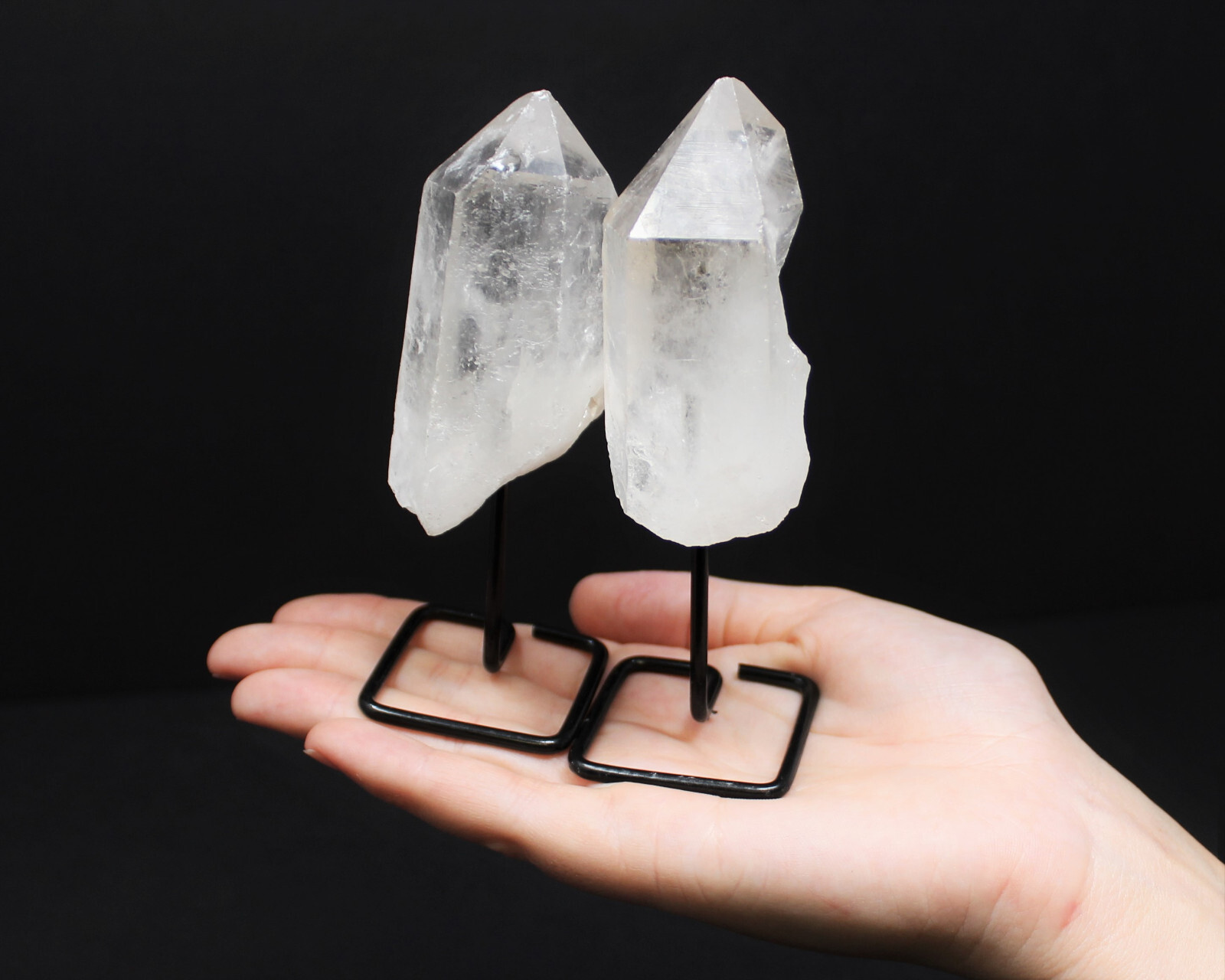 Clear Quartz Point On Metal Stand, Clear Quartz Min Pin (Clear Quartz Crystal)