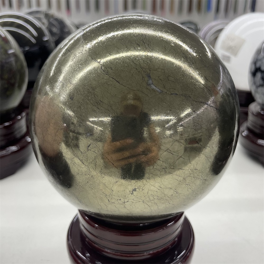 11.LB 4.5″ Natural Pyrite Sphere Ball Carved Crystal Quartz Decor Healing Energy