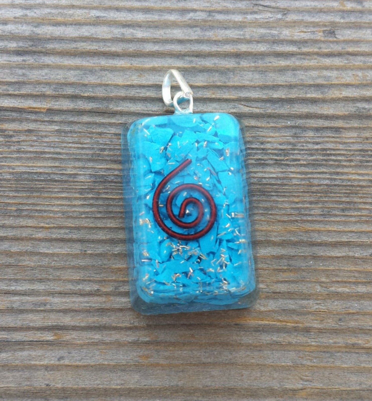 ORGONE TURQUOISE GEMSTONE RECTANGLE PENDANT ORGONITE (ONE)
