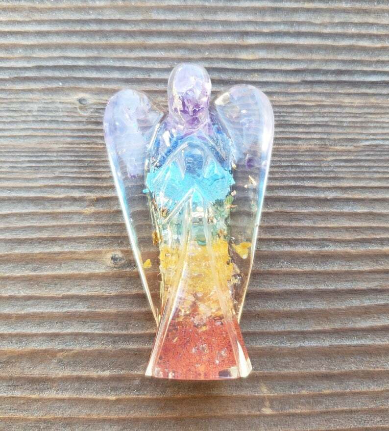 2 INCH 7 CHAKRA LAYERED ORGONE GEMSTONE ANGEL ORGONITE