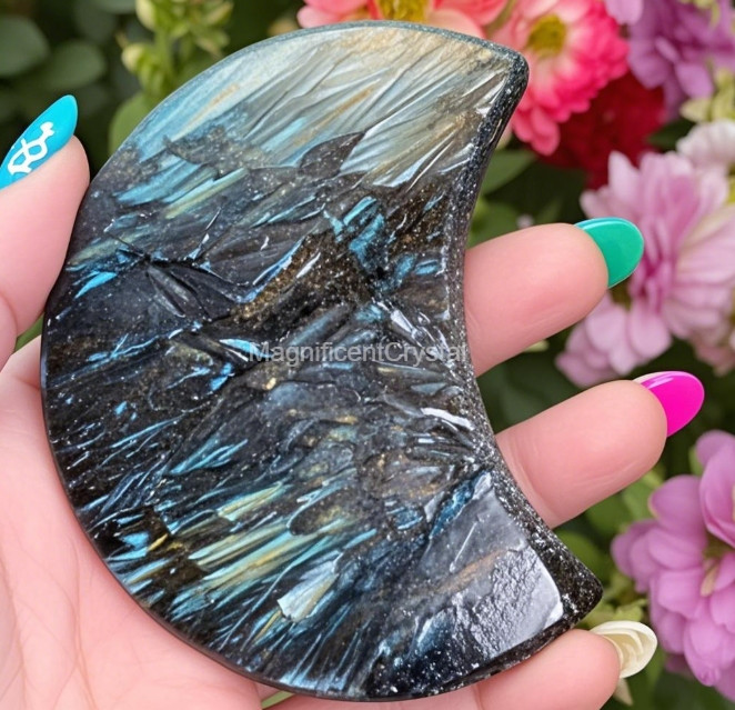 1pc Arfvedsonite Moon Manifestation Stone Quartz Healing Reiki Gift Energy Decor