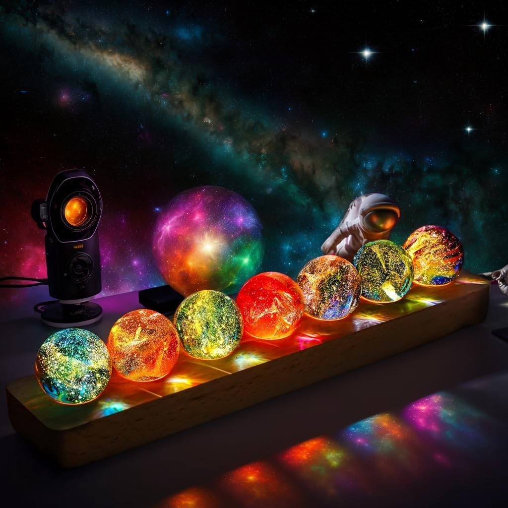7pcs 40mm Healing Crystal Chakra Spheres with LED Stand for Meditation & Energy