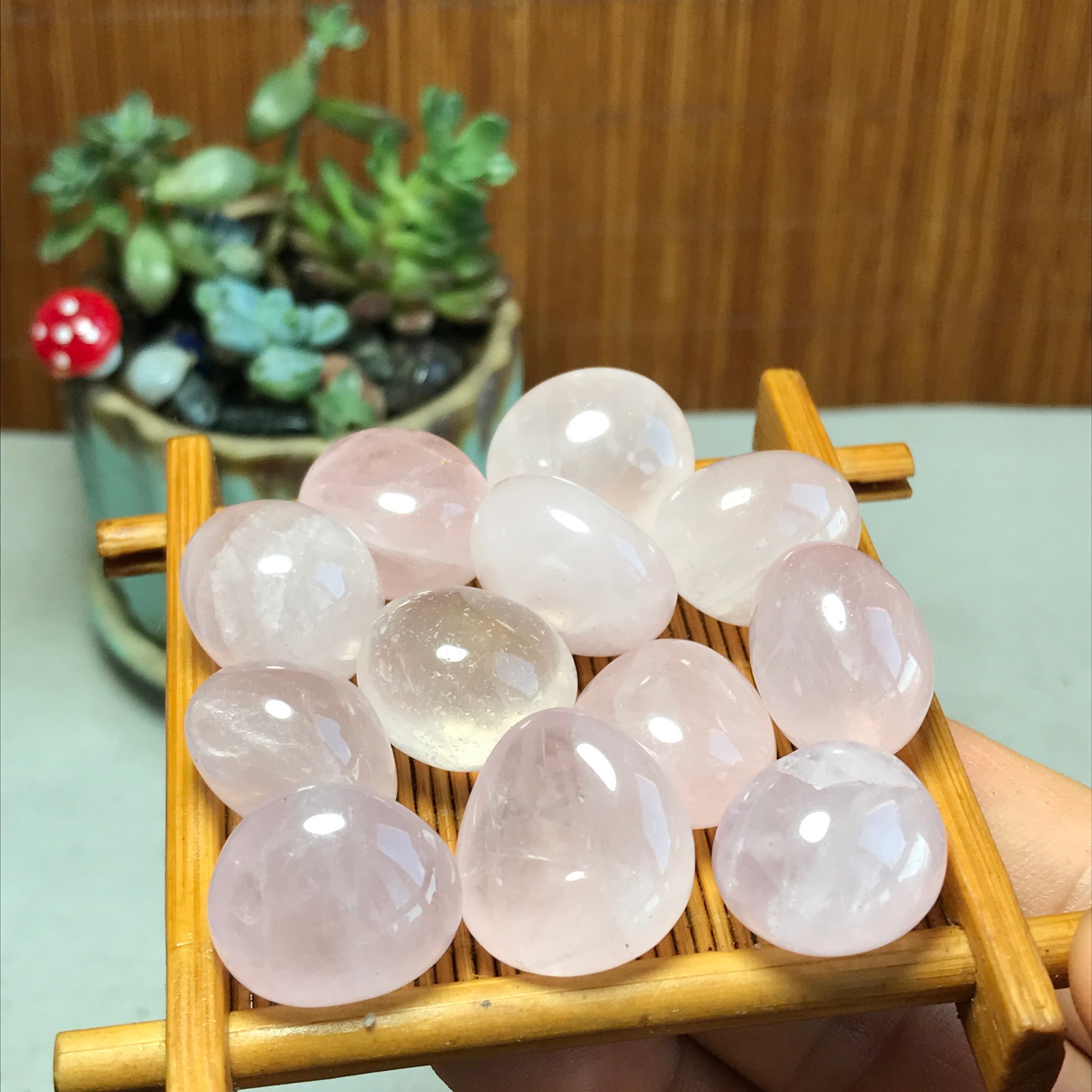 12pcs Natural pink rose quartz Crystal gemstone Polish Mineral Specimen 93g 5716