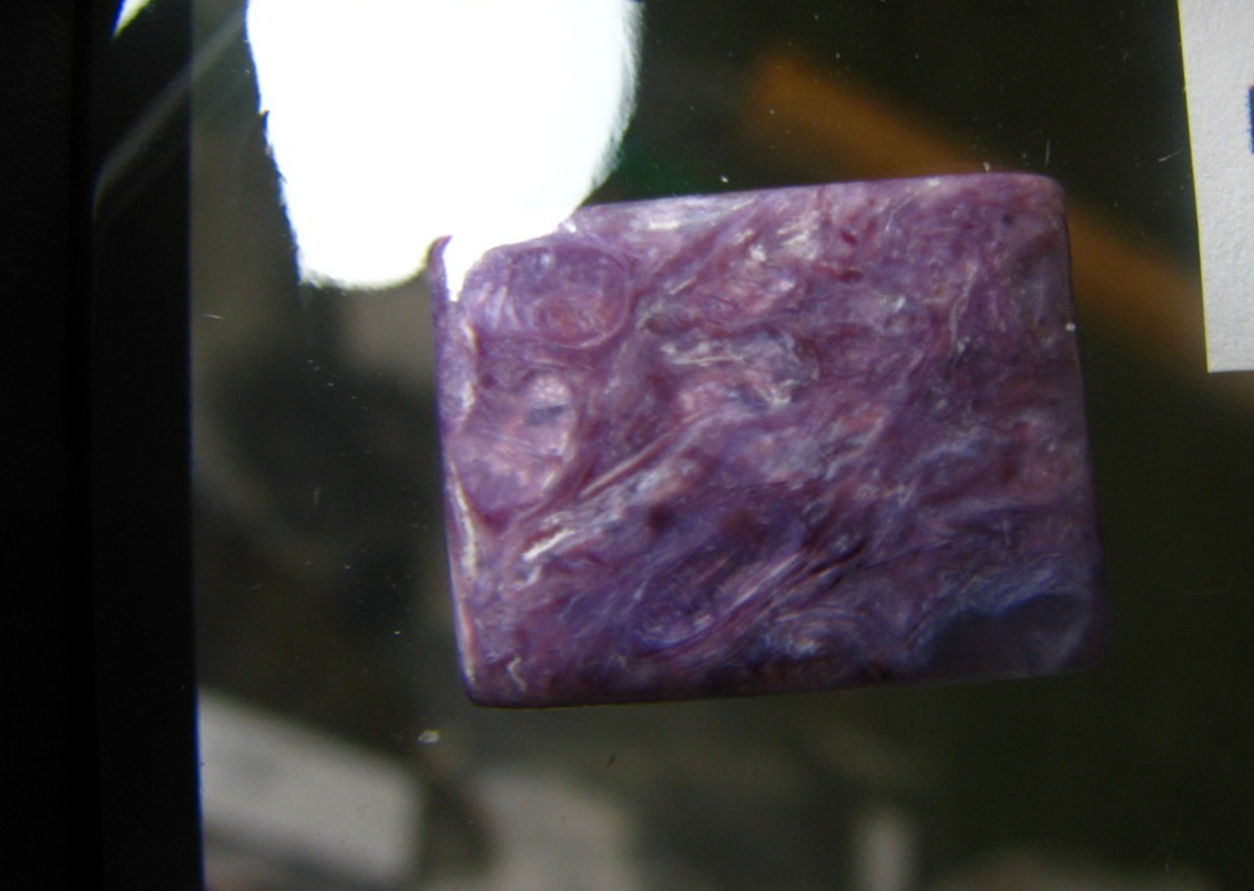 2 THUMBNAILS CHAROITE-SIBERIA BLUE TOPAZ-BRAZIL IN DISPLAY CASE #222