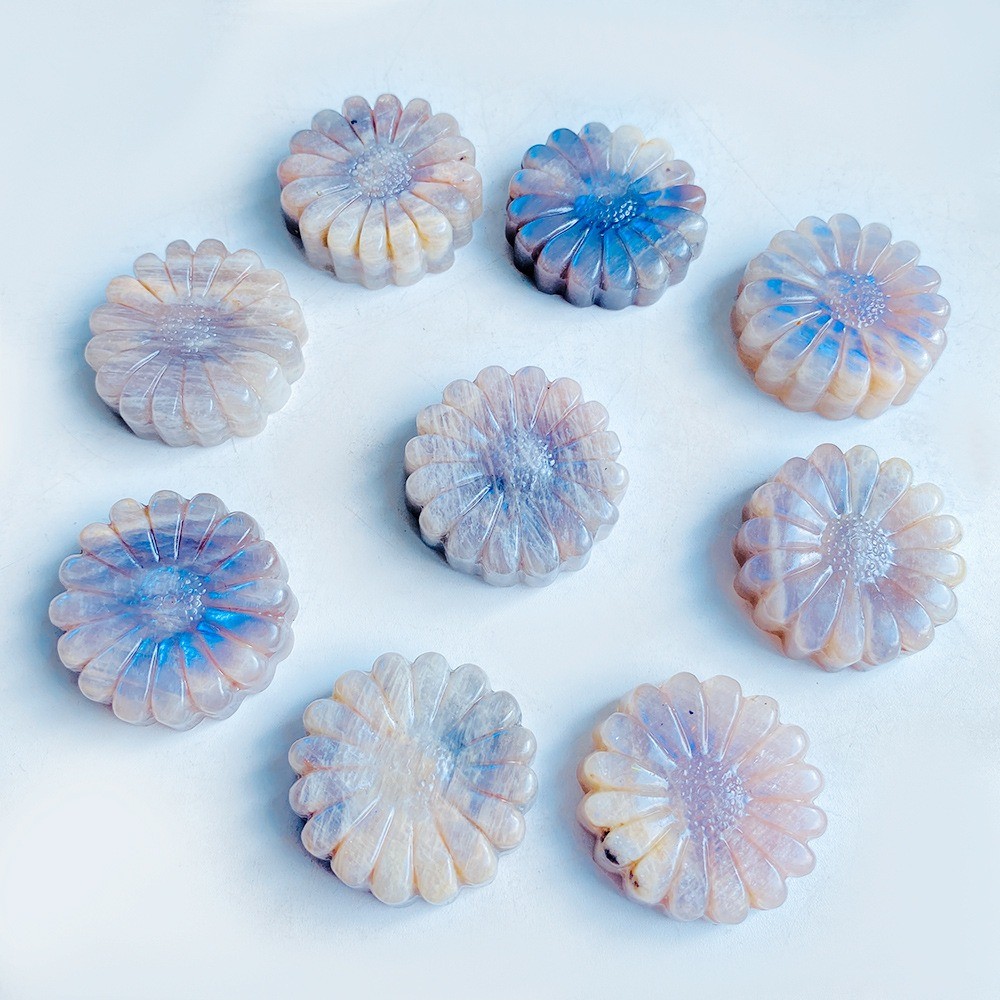 Natural Moonstone Quartz Hand Carved Sunflower Reiki Healing Crystal Craft 5pcs