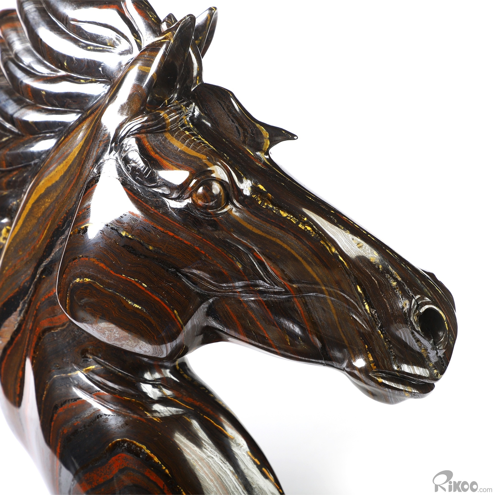 8.0″ Colorful Tiger Iron Eye Hand Carved Crystal Horse Sculpture, Healing