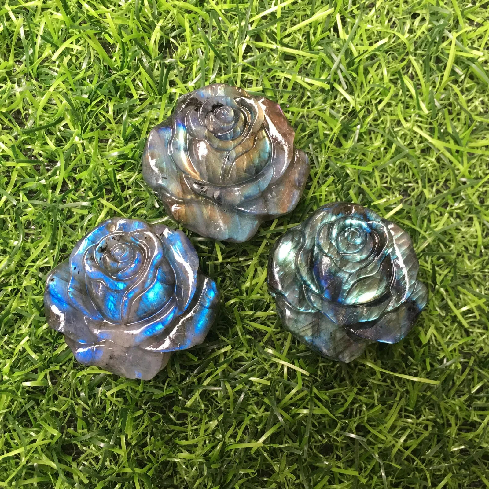 Natural Labradorite Handmade rose flower skull Quartz Crystal Healing gift 1pc