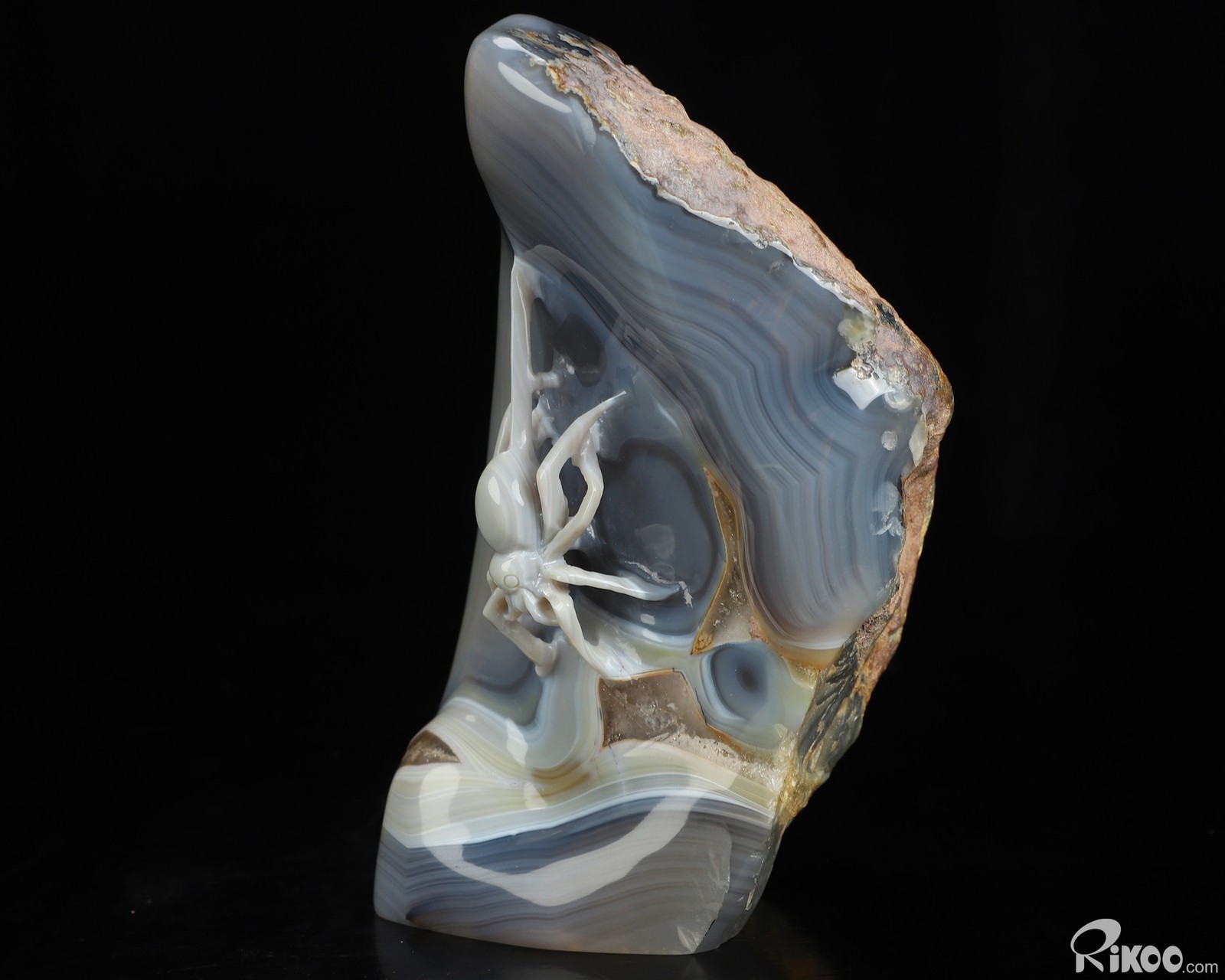 5.4″ Banded Agate Hand Carved Crystal Spider Sculpture, Crystal Healing