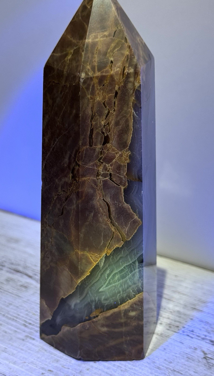 Volcano Agate Tower 5.25” Natural Stone UV Reactive