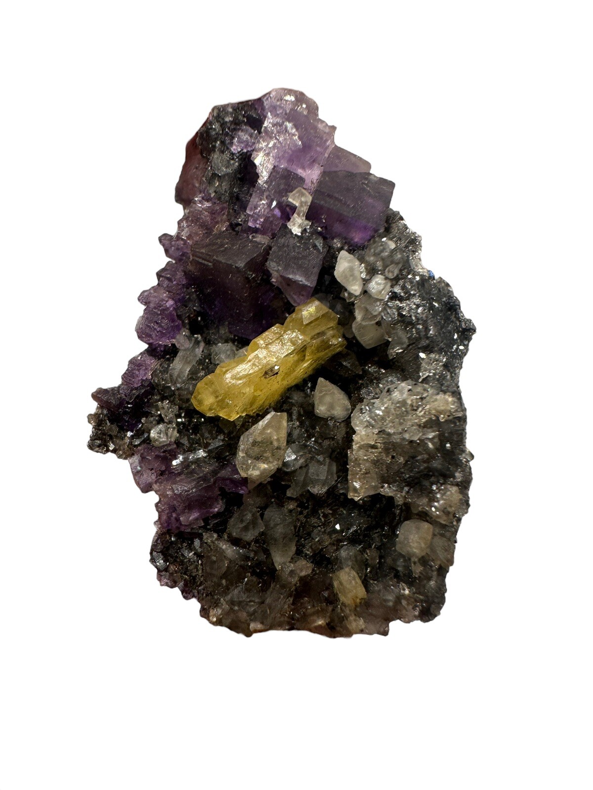 Calcite on Purple Fluorite Etched Mineral Specimen Cryatals Hardin Co. Illinois