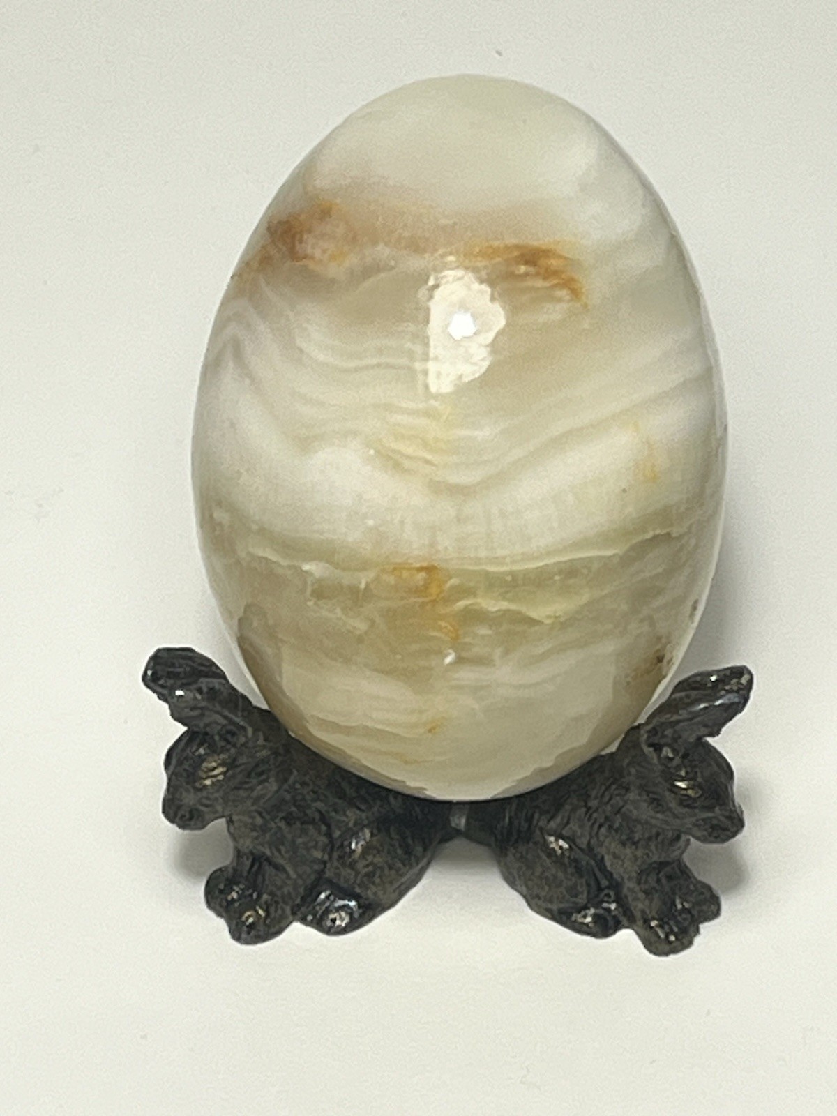 Vintage Polished Natural Banded Onyx ? Egg Carved Crystal 2.5” Stand Not Incl