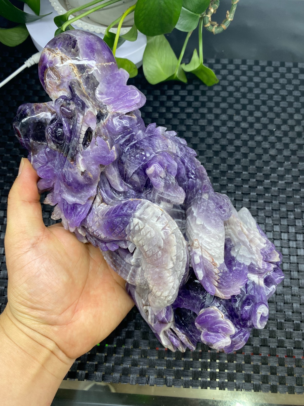 3.67lb Natural Dreamy Amethyst Quartz Carved Dragon Skull Crystal Reiki healing