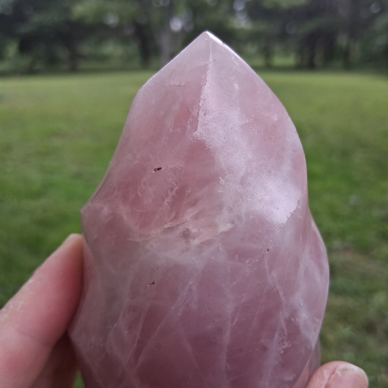 Carved Rose Quartz Flame Twist Point 4in Pink Crystal Healing Medium Display