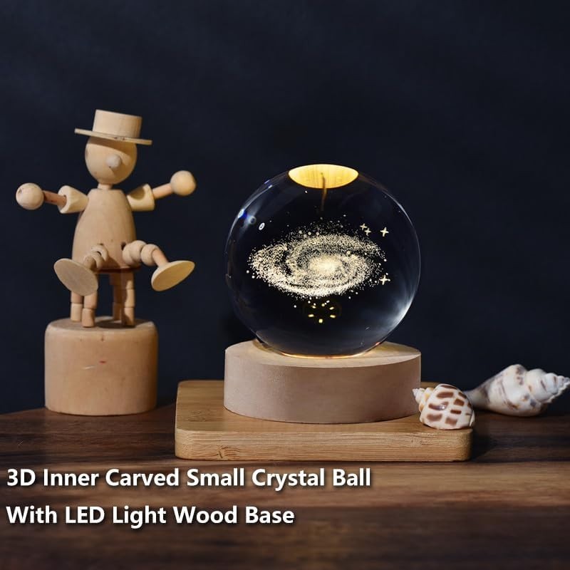 Elegant 3D Crystal Universe Globe with Wood Base – Ambient Lighting Decor