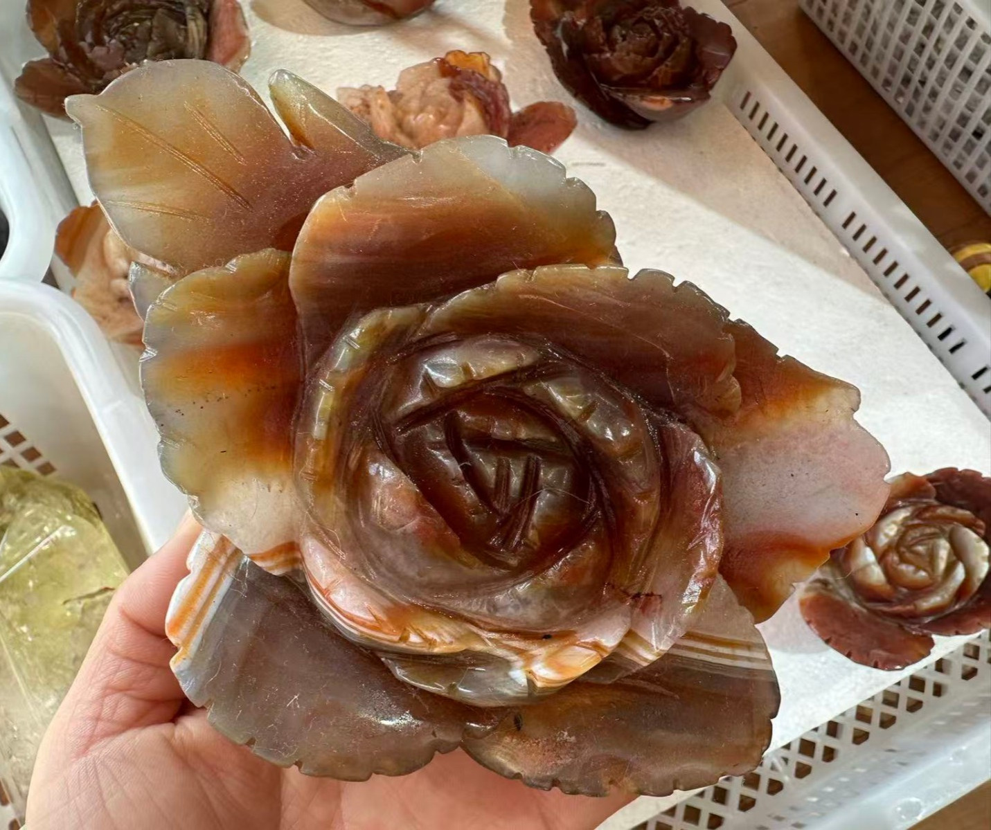 1pc Natural Agate Quartz Carved Flower Skull Crystal Reiki healing Decor Gift