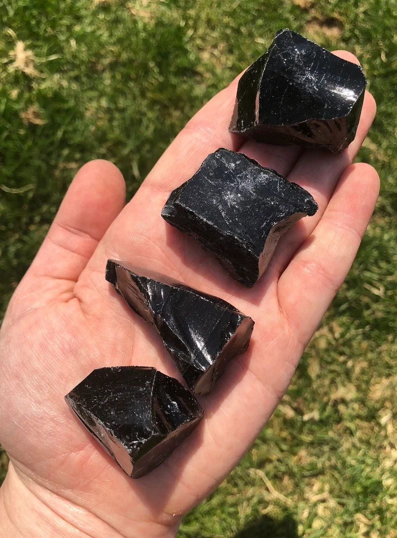 3PCS Genuine Raw Black Obsidian Stones Healing Natural Crystal Mineral Specimens