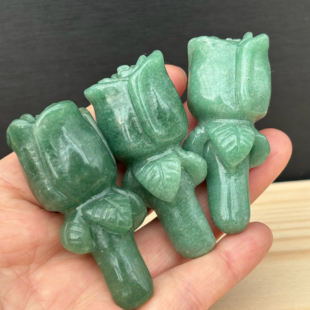 2.3″ Natural Aventurine Quartz Rose Carved Crystal Flower Skull Healing Gift 1pc