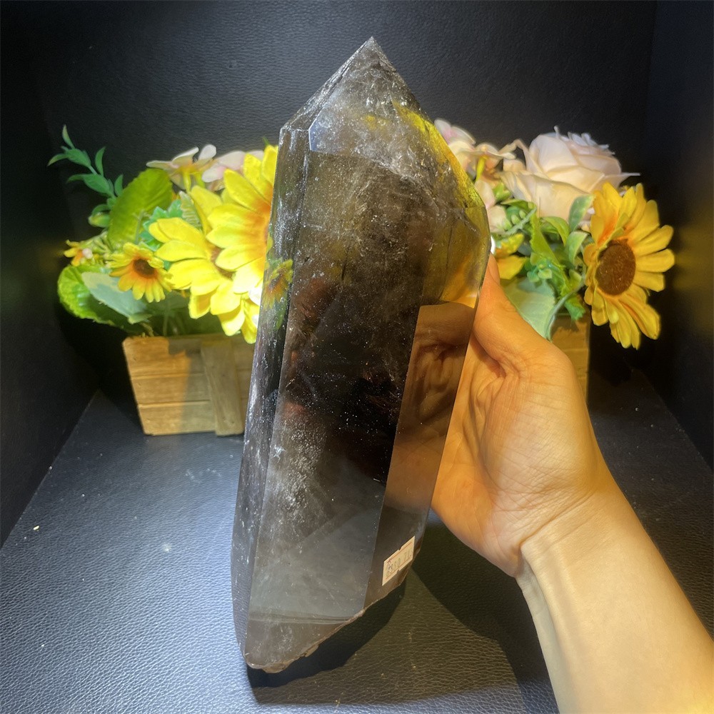 5.5LB 10.6″ A++Natural Smoky Quartz Obelisk Tower Quartz Crystal Energy +Stand