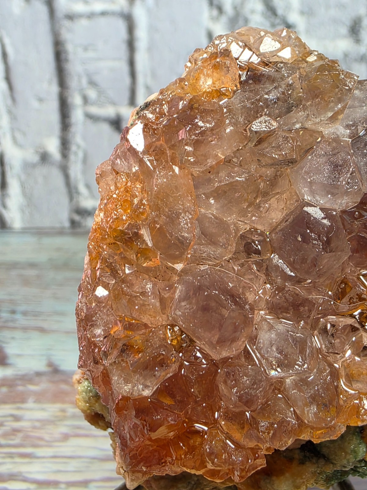 Natural Iron-Stained Druzy Quartz Crystal Cluster Sparkling Red Hematoid Quartz