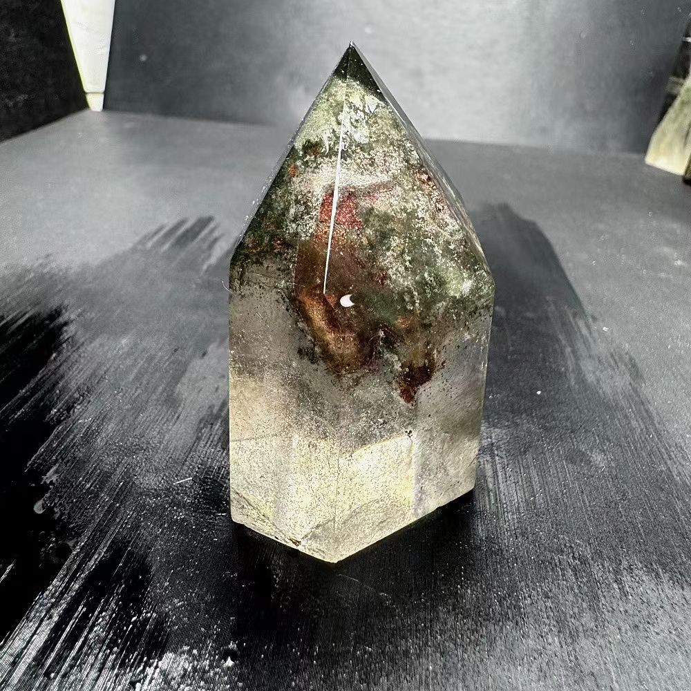 119g Natural Ghost Quartz Obelisk Crystal Energy Tower Point Reiki Decor