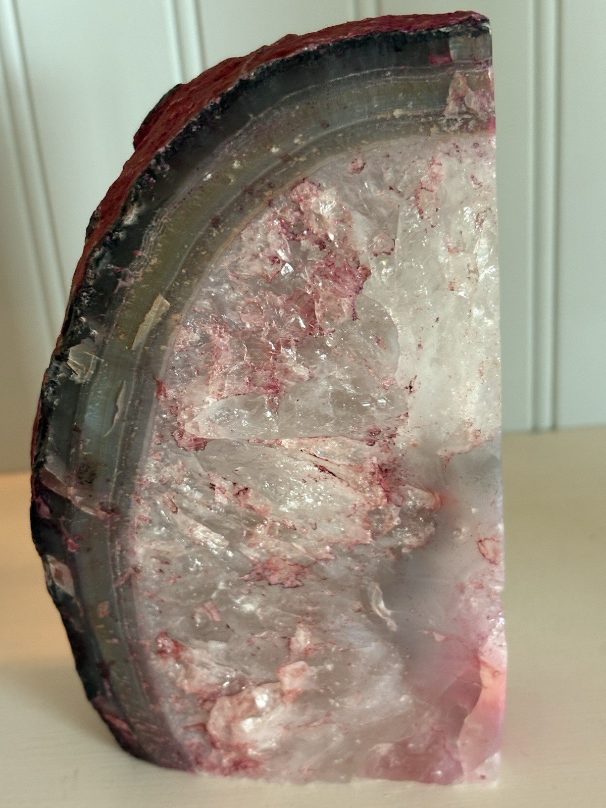 Set Of Cut & Polished Pink Dyed & Natural Gray Geode Book Ends 1 Side Unfinish