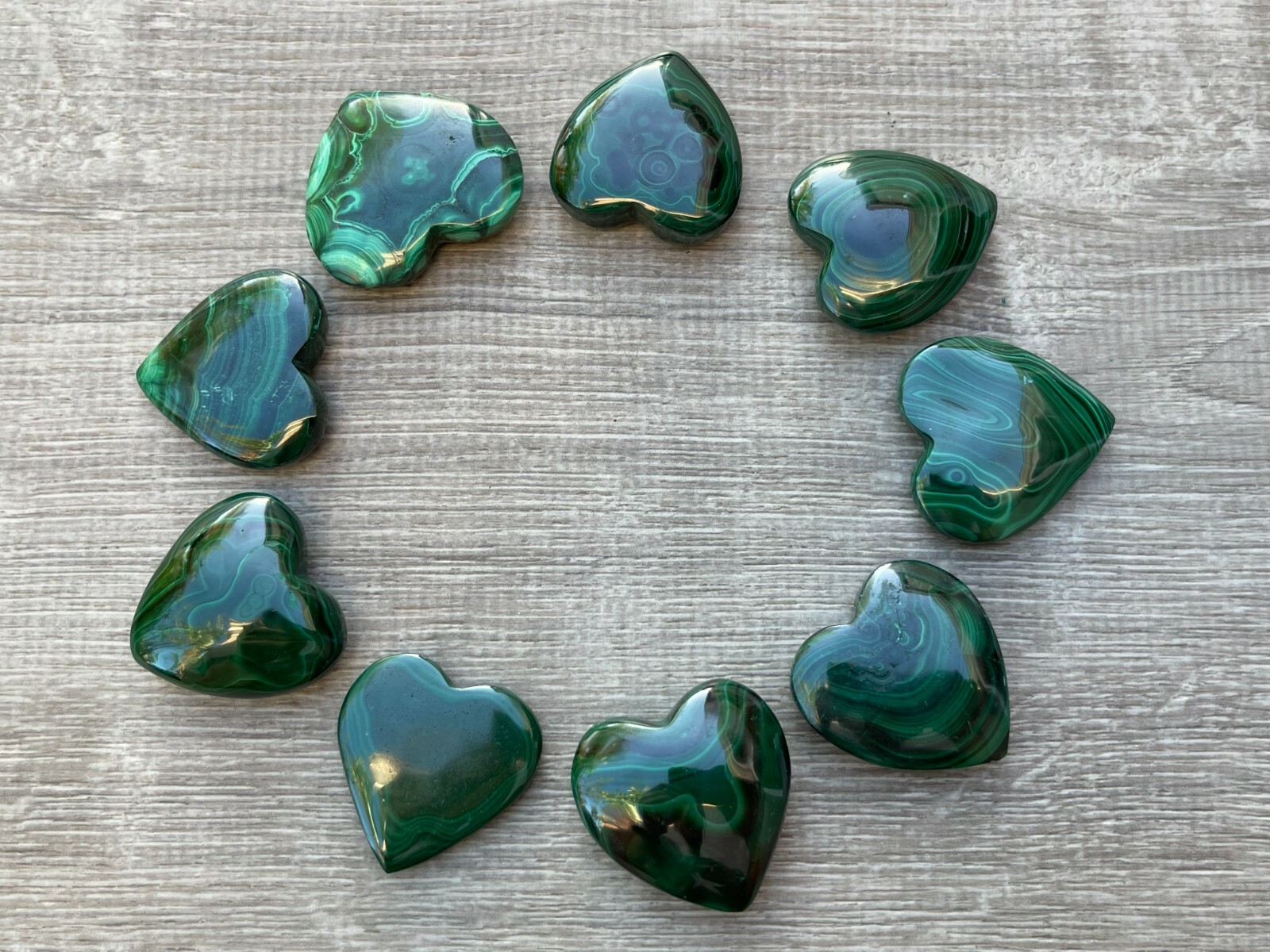 Malachite Heart, 1.5″ Polished Malachite Puffy Heart, Palm Stones, Wholesale Lot