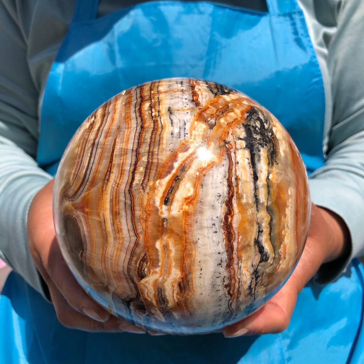 7.12LB Rare Natural Striped Agate Ball Quartz Crystal Sphere Aura Healing 4824