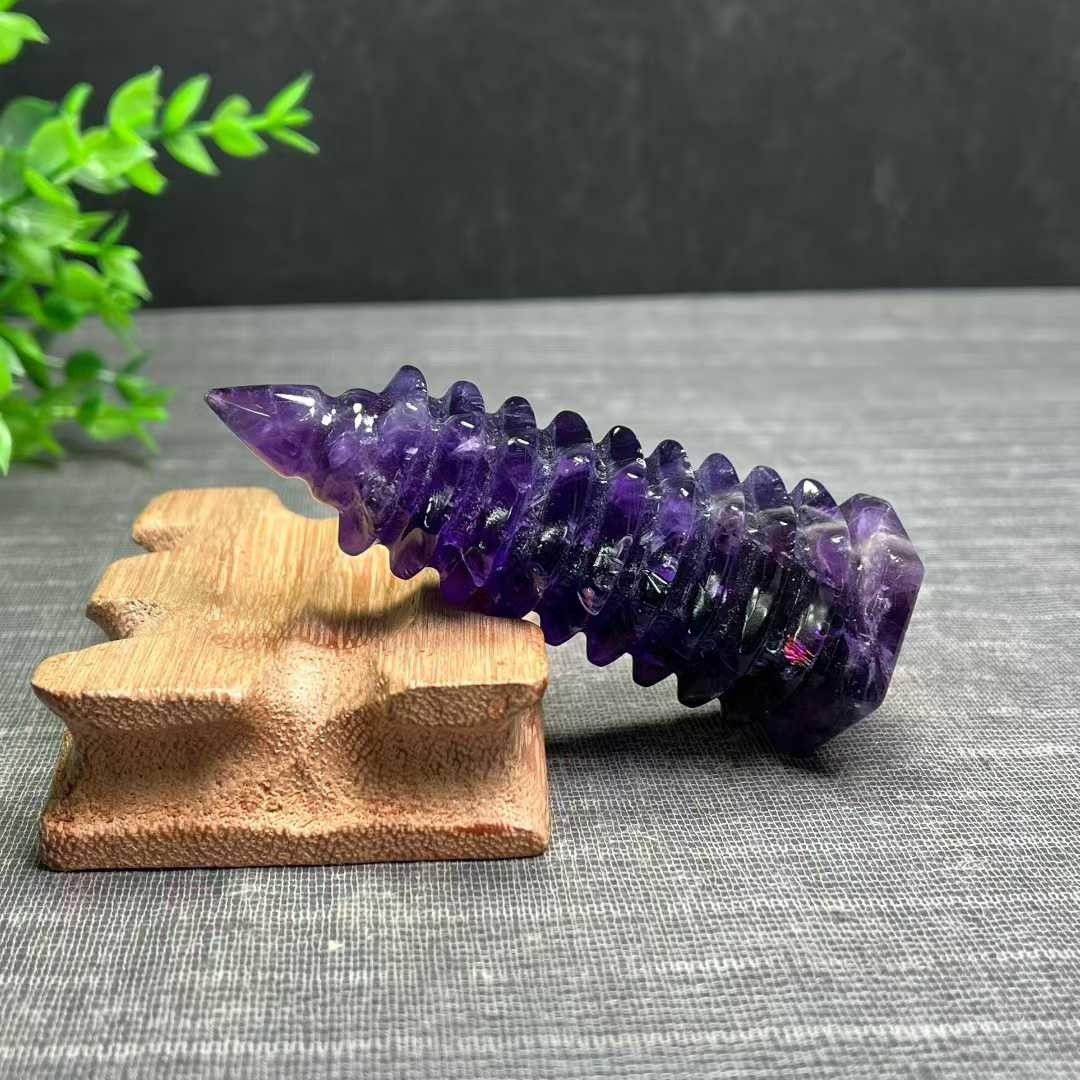 100g Natural Amethyst Quartz Pagoda Hand Carved Crystal Wenchang Tower