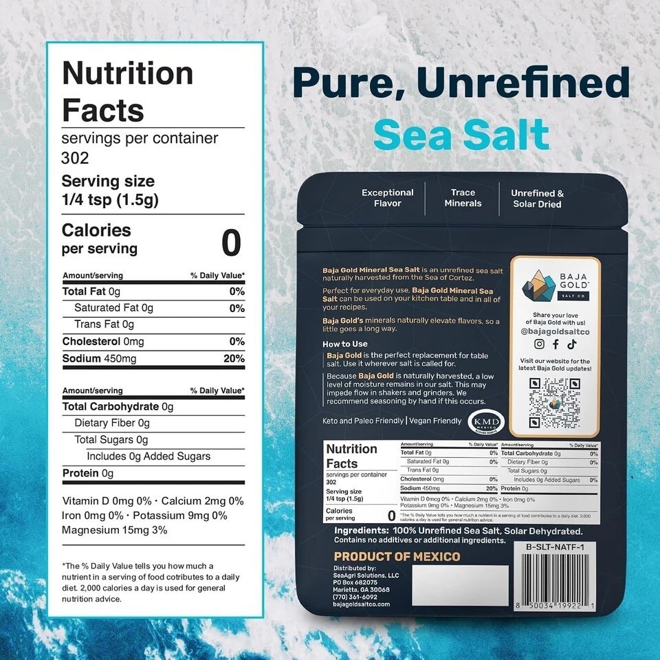 Baja Gold Mineral Sea Salt Natural Grain Crystals 1 Lb. Bag 1 Pound (Pack of 1)