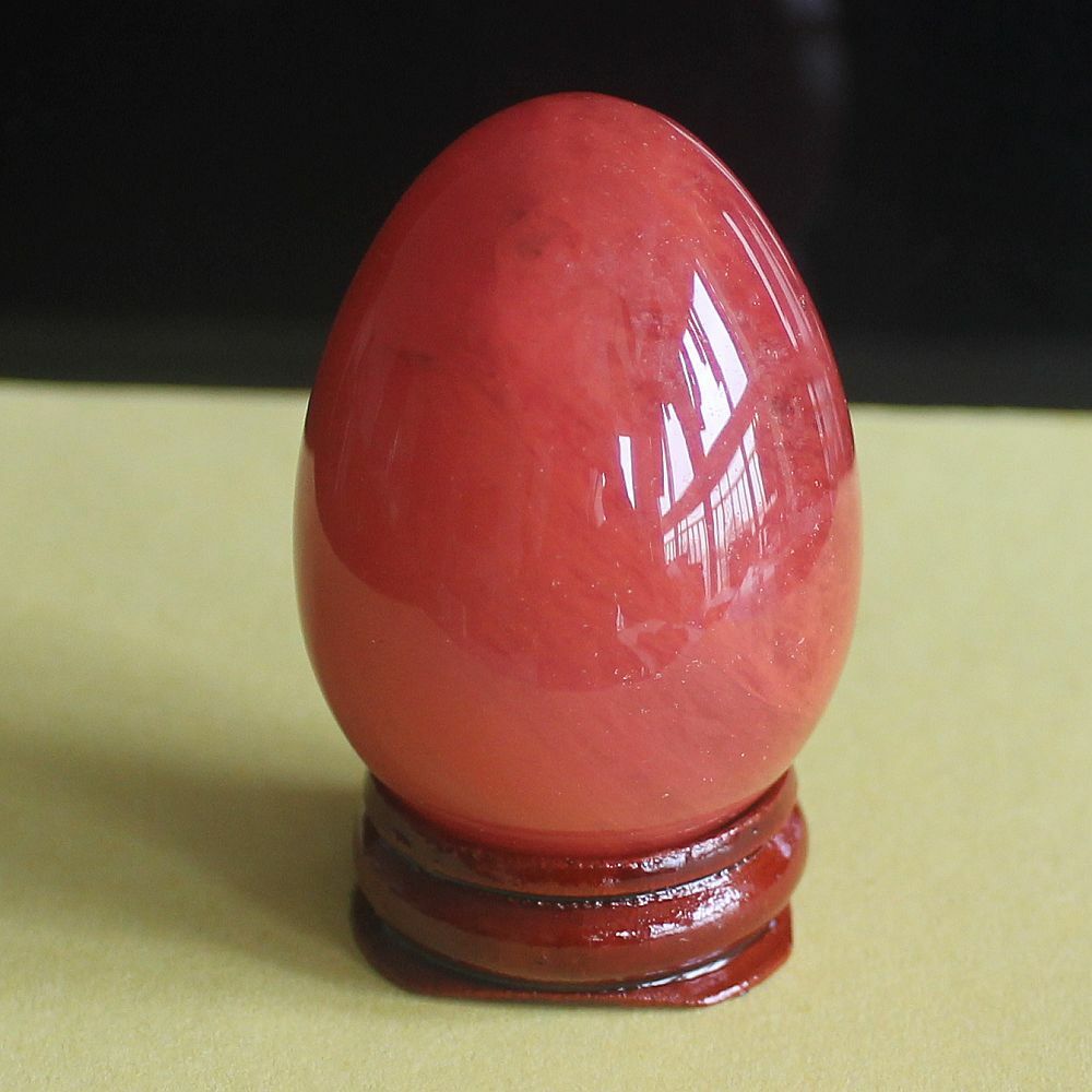 Red volcano cherry quartz Egg with Wood Stand Healing Reiki cratf Home Decor