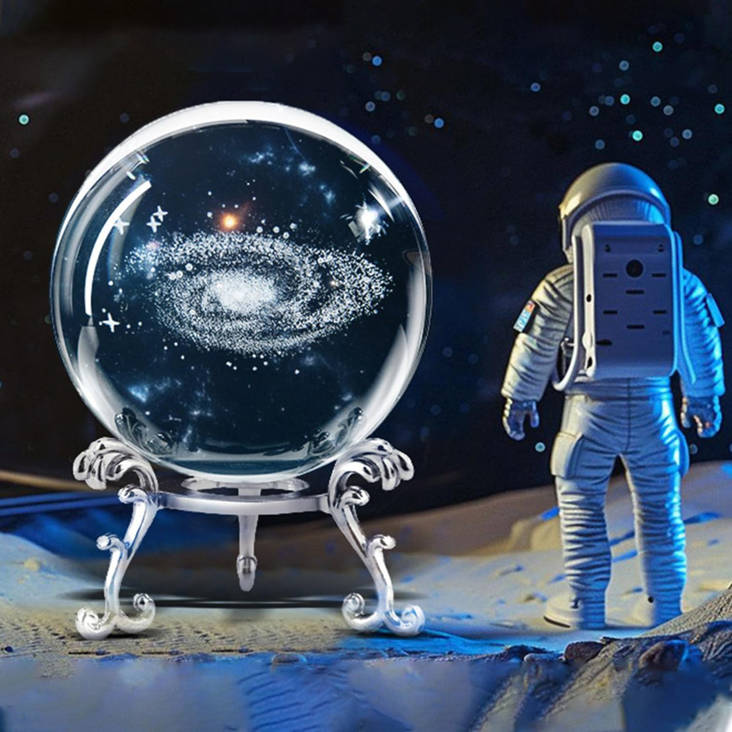 3D Laser Etched Galaxy Crystal Ball with Stand, 60Mm Glass Sphere Decorative Bal
