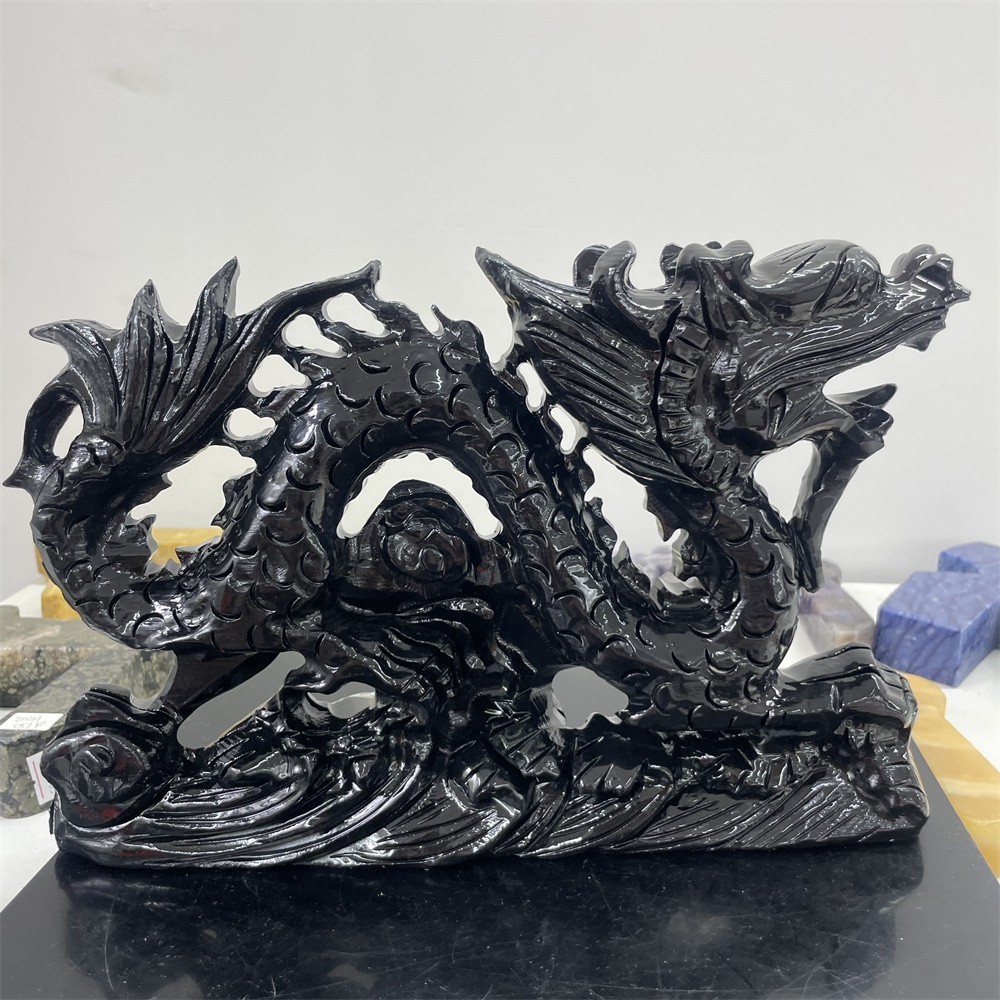 8.2LB 11.2″Natural Black Obsidian Dragon Crystal Healing Decor Ornament Reiki