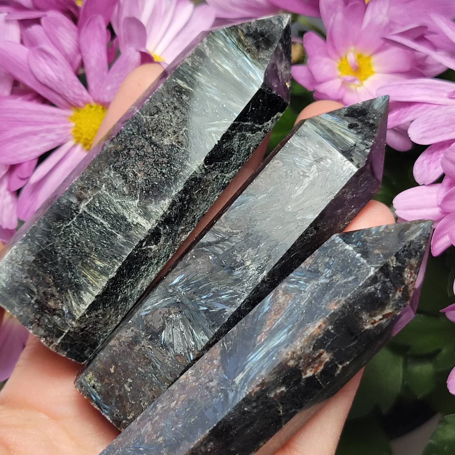 2025NEWFIND Arfvedsonite Tower Point Flash Stone Wand Healing Reiki Home Decor