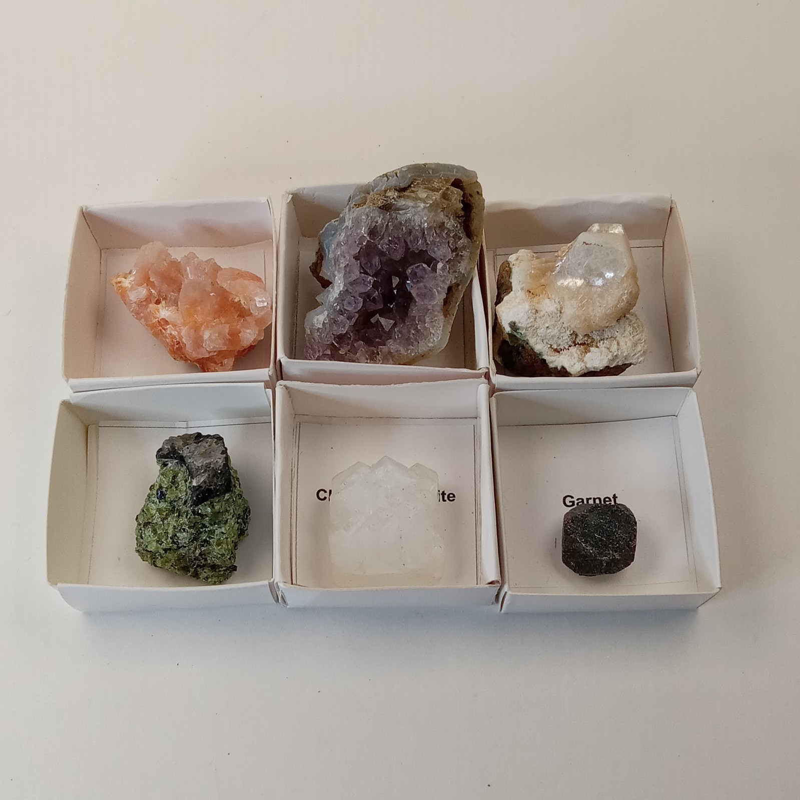 Mixed Mineral Specimen Lot 6pc Stilbite Amethyst Apophyllite Garnet Olivine I11