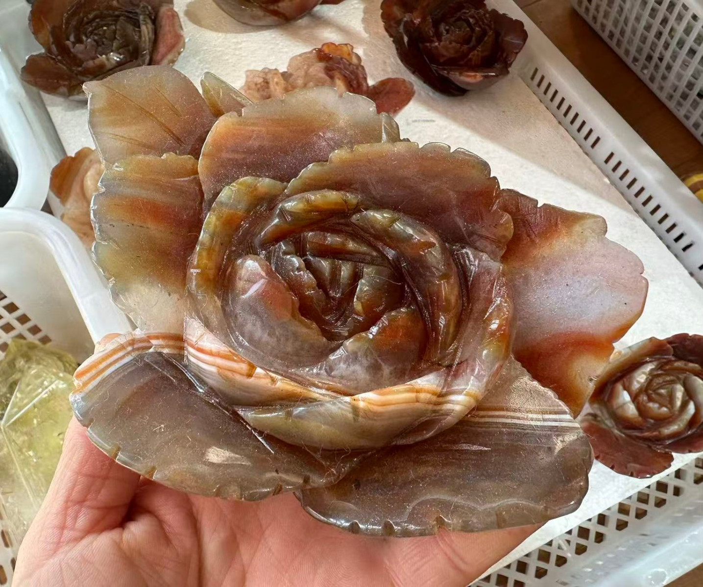 1pc Natural Agate Quartz Carved Flower Skull Crystal Reiki healing Decor Gift