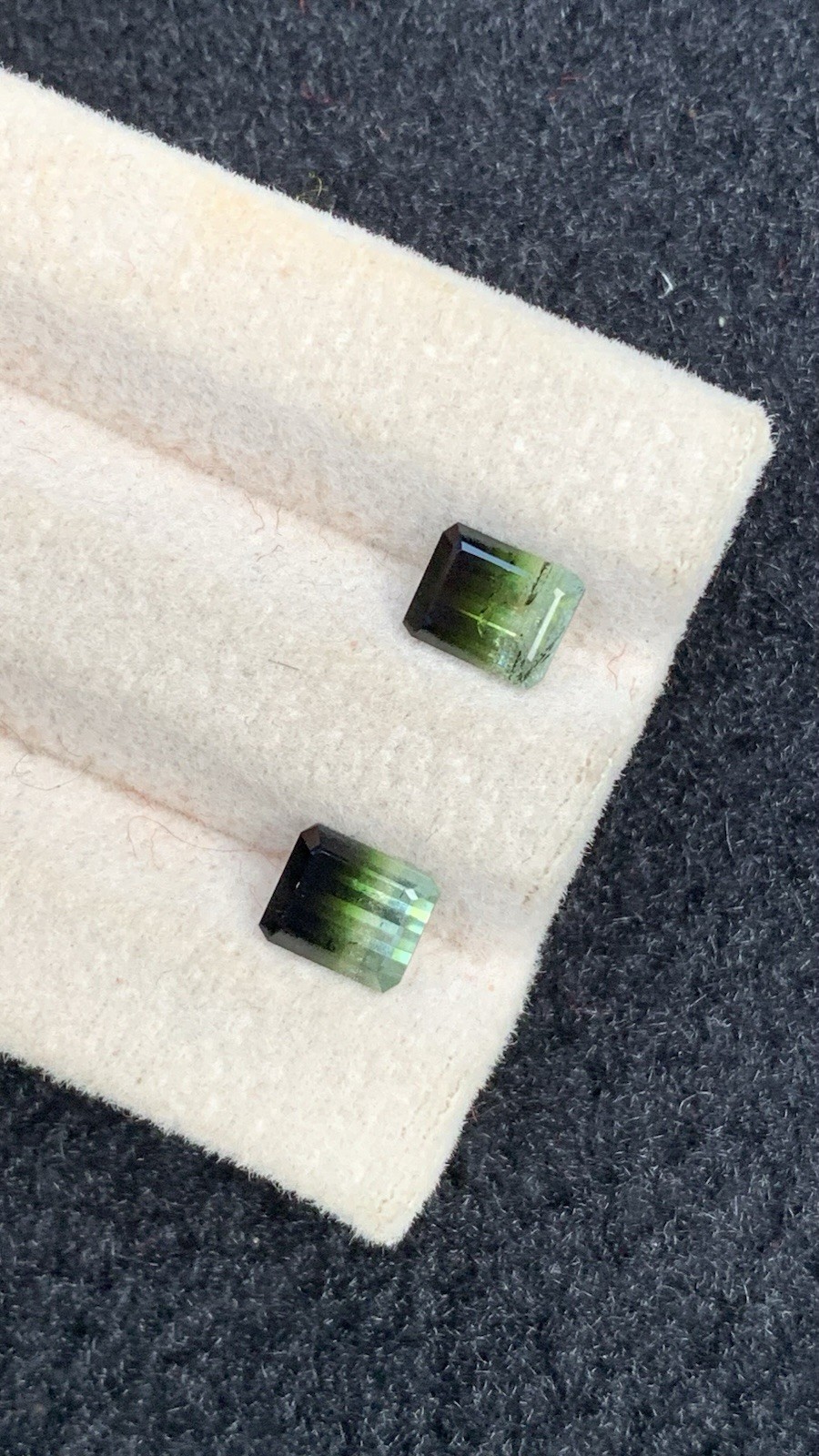 1.90ct natural black & green bi colors faceted tourmaline pair 6mm