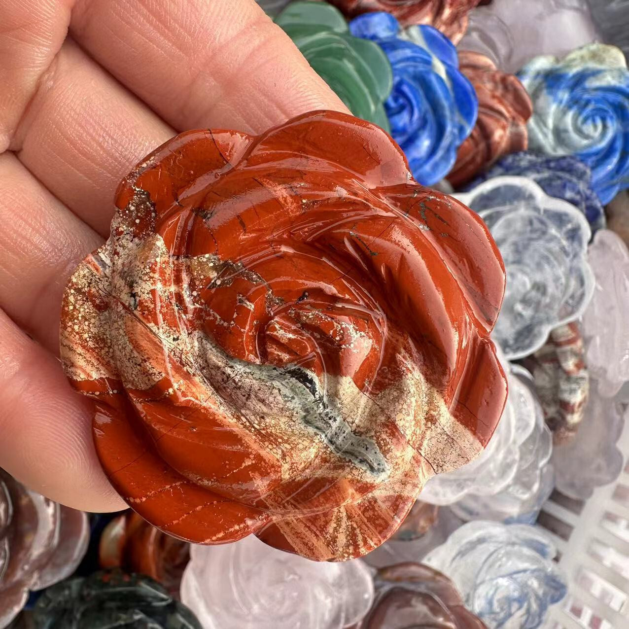 2″ Natural Mix Quartz hand Carved Crystal rose flower reiki Healing random 1pc