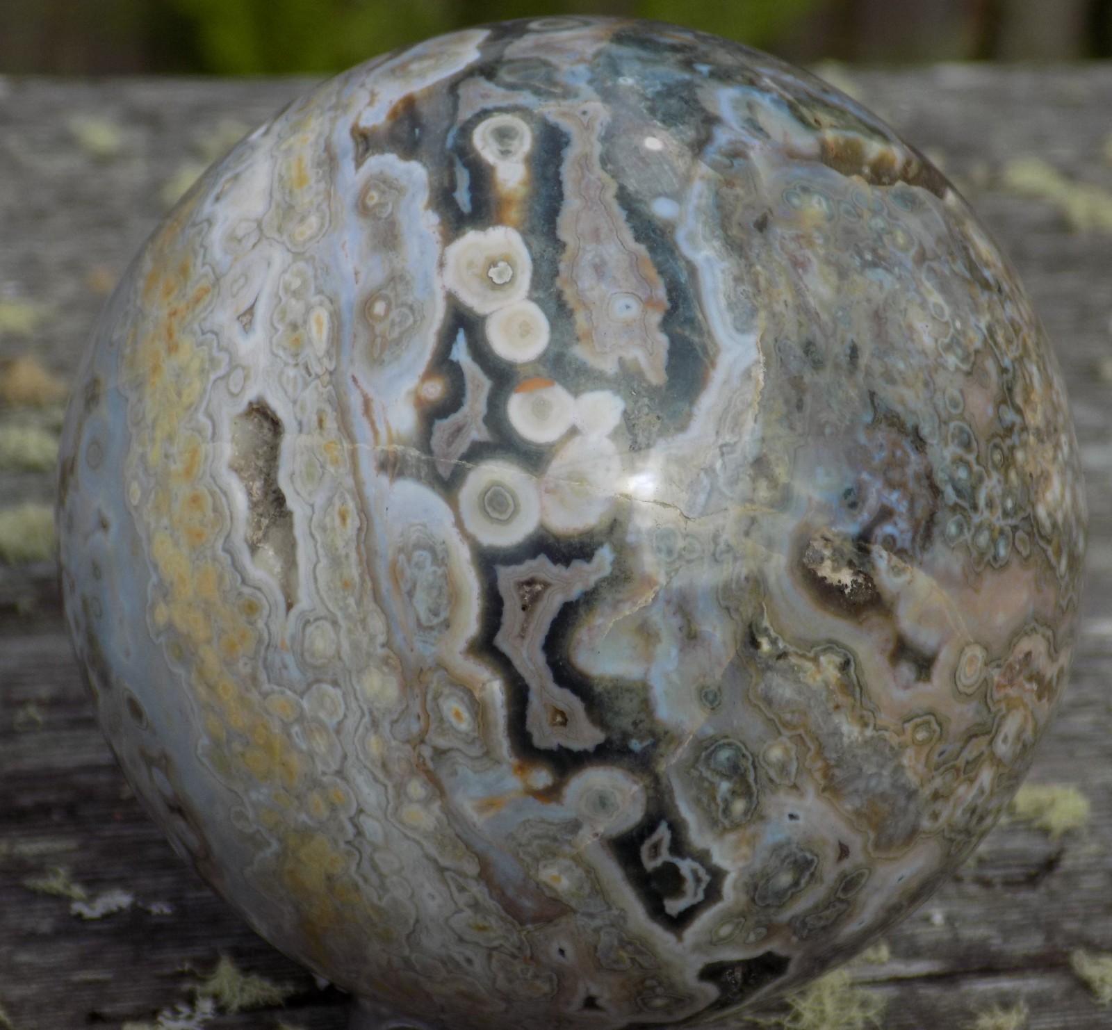 SWEET OCEAN JASPER SPHERE MARBLE 87MM OR 3 7/16” 6755