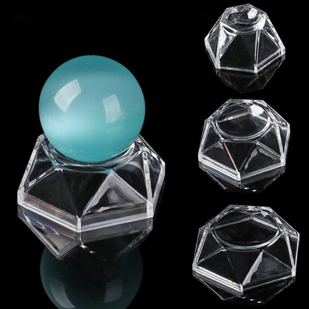 10-90PC Acrylic Clear Display Stand Sphere Holder For Crystal Ball Base Wood Lot