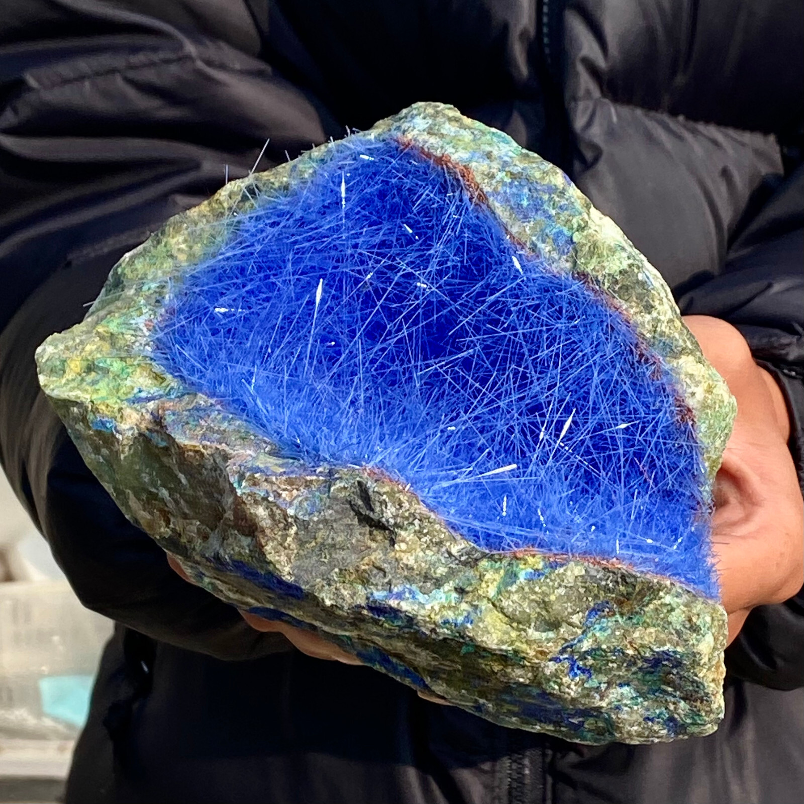 5.38LB Natural Blue Needle Iron Ore Mineral , Original Ore Quartz Crystal