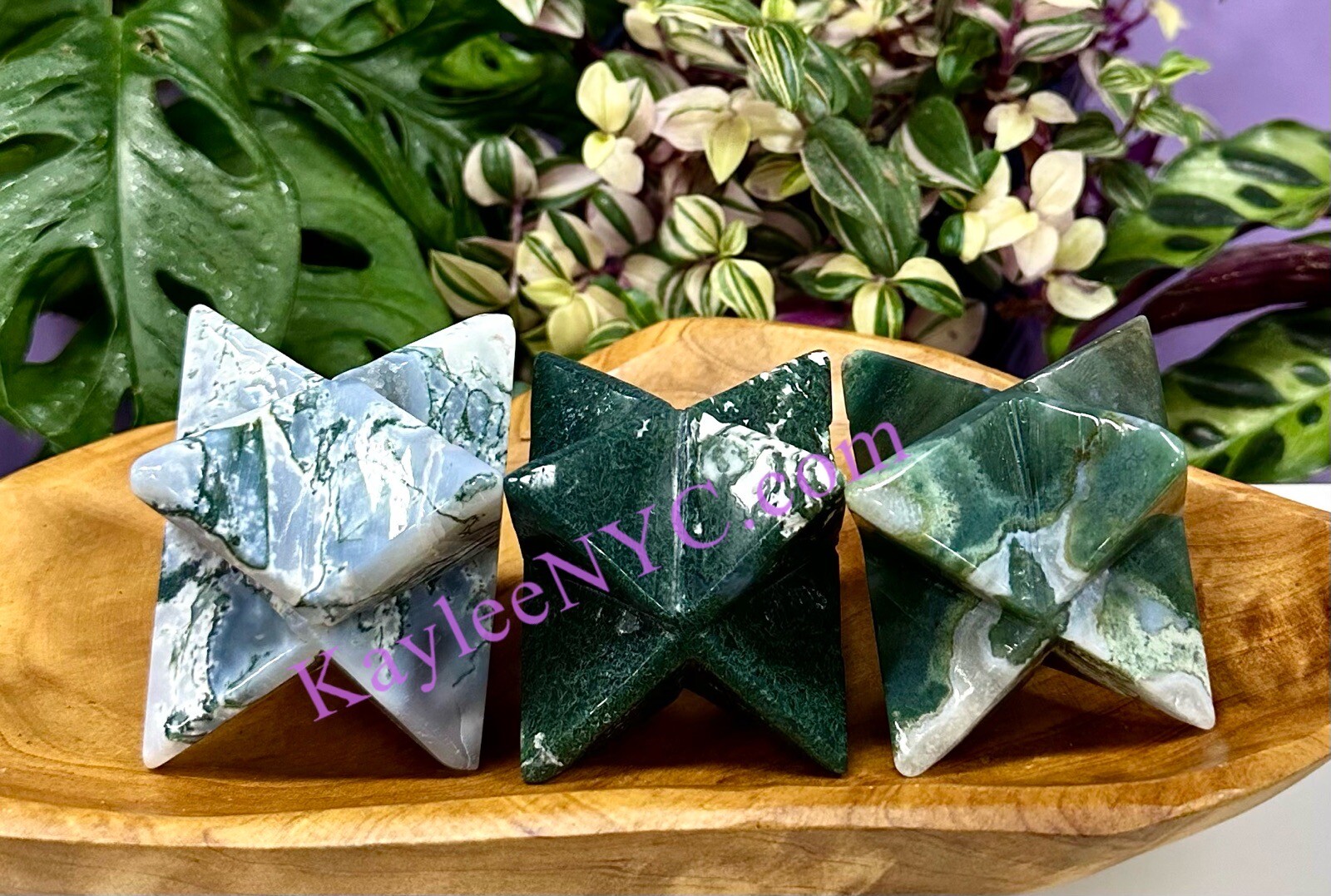 Wholesale Lot 3 PCs Natural Moss Agate Merkaba Healing Energy