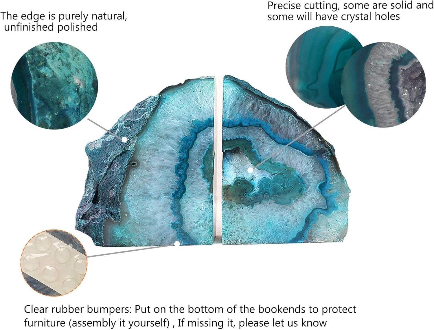 Elegant Teal Agate Bookends for Heavy Books – Lightweight Yet Sturdy Design