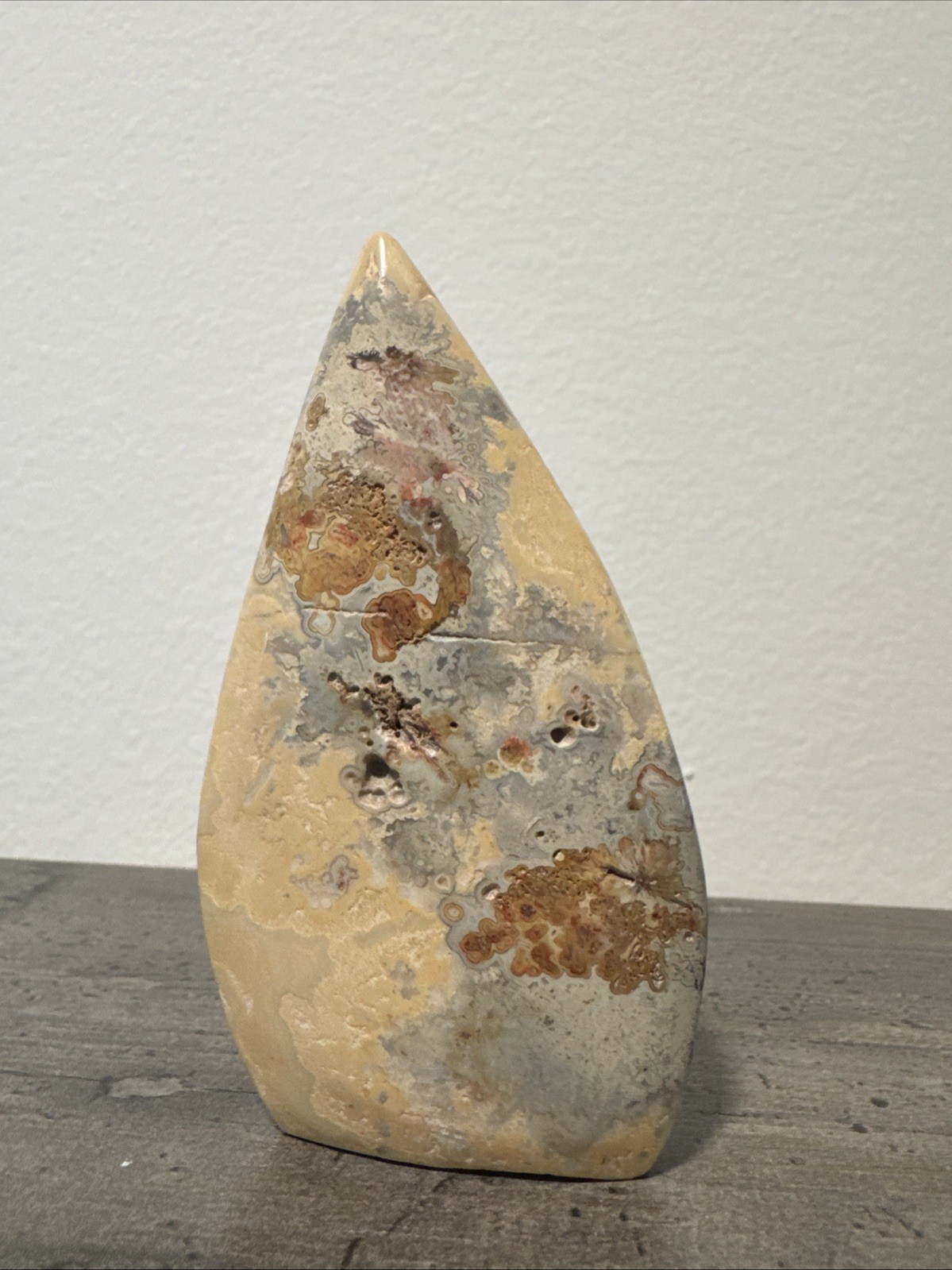 Yellow Mexican Lace Agate Crystal Teardrop 110 Grams 3.75”