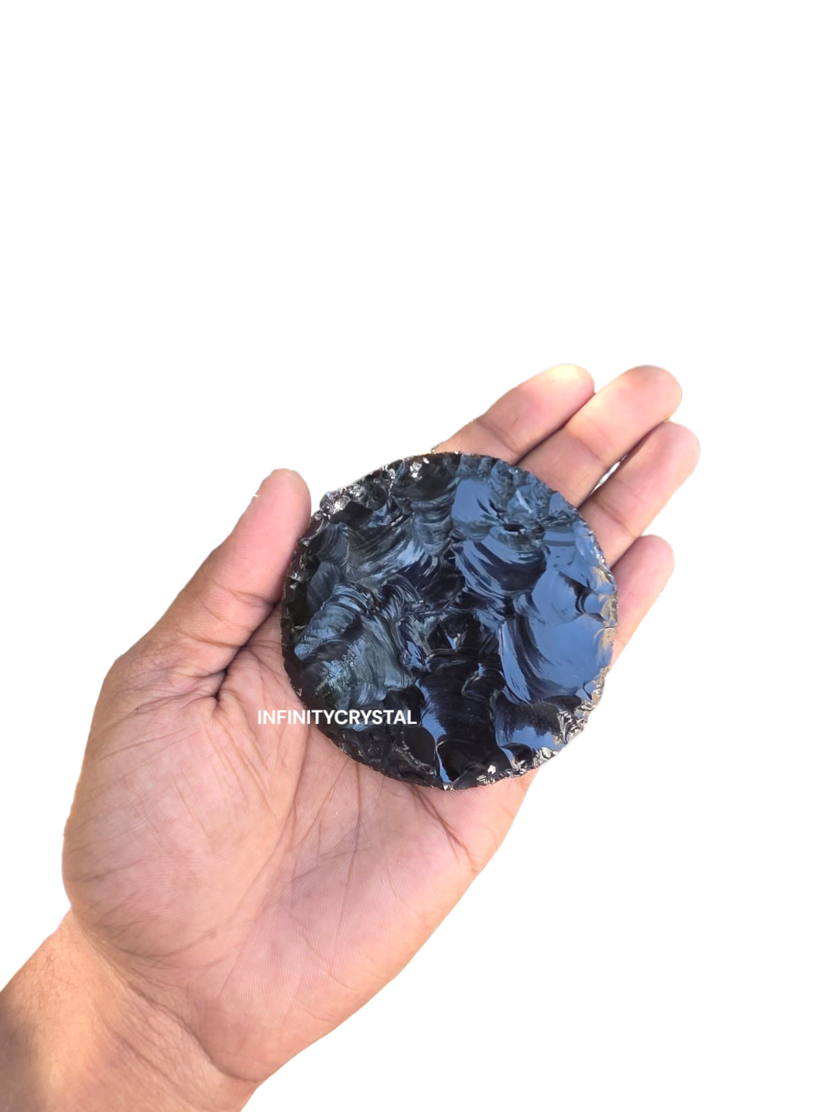 90MM Black Obsidian Disc – Handcrafted Round Protection Stone – Energy Healing.