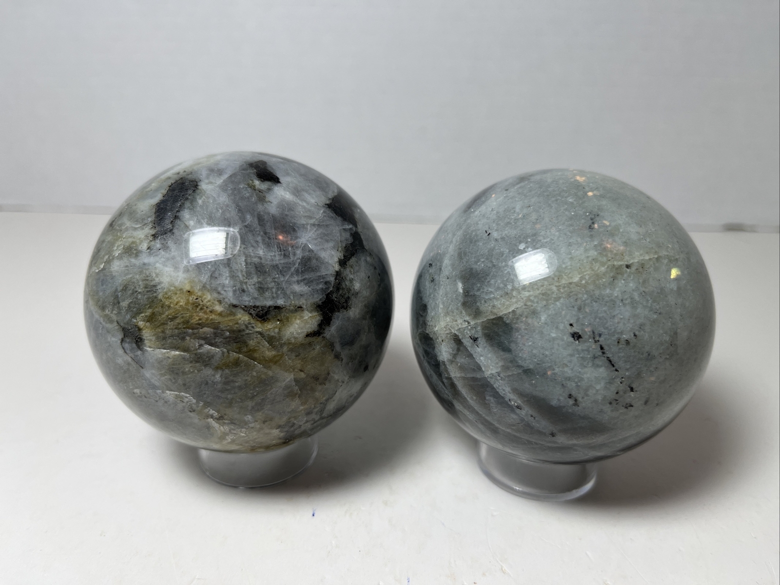 Labradorite Sphere Lot/ With Acrylic Stands