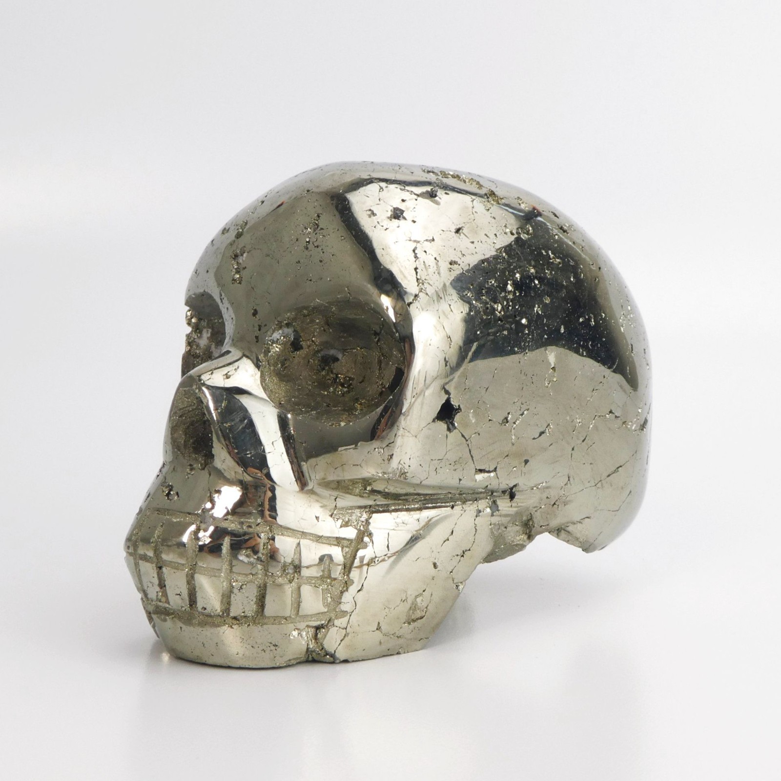 3.75″ 2lb Pyrite Skull from Peru Hand Carved Polished Natural Crystal Exposure