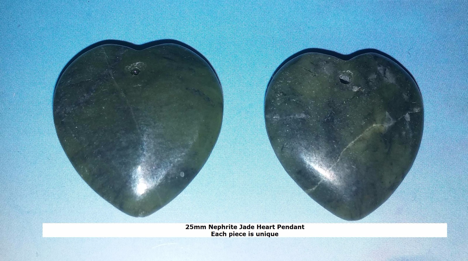 DARK GREEN JADE HEARTS 5 PIECES 25mm DRILLED THROUGH – Bag with 5 pieces