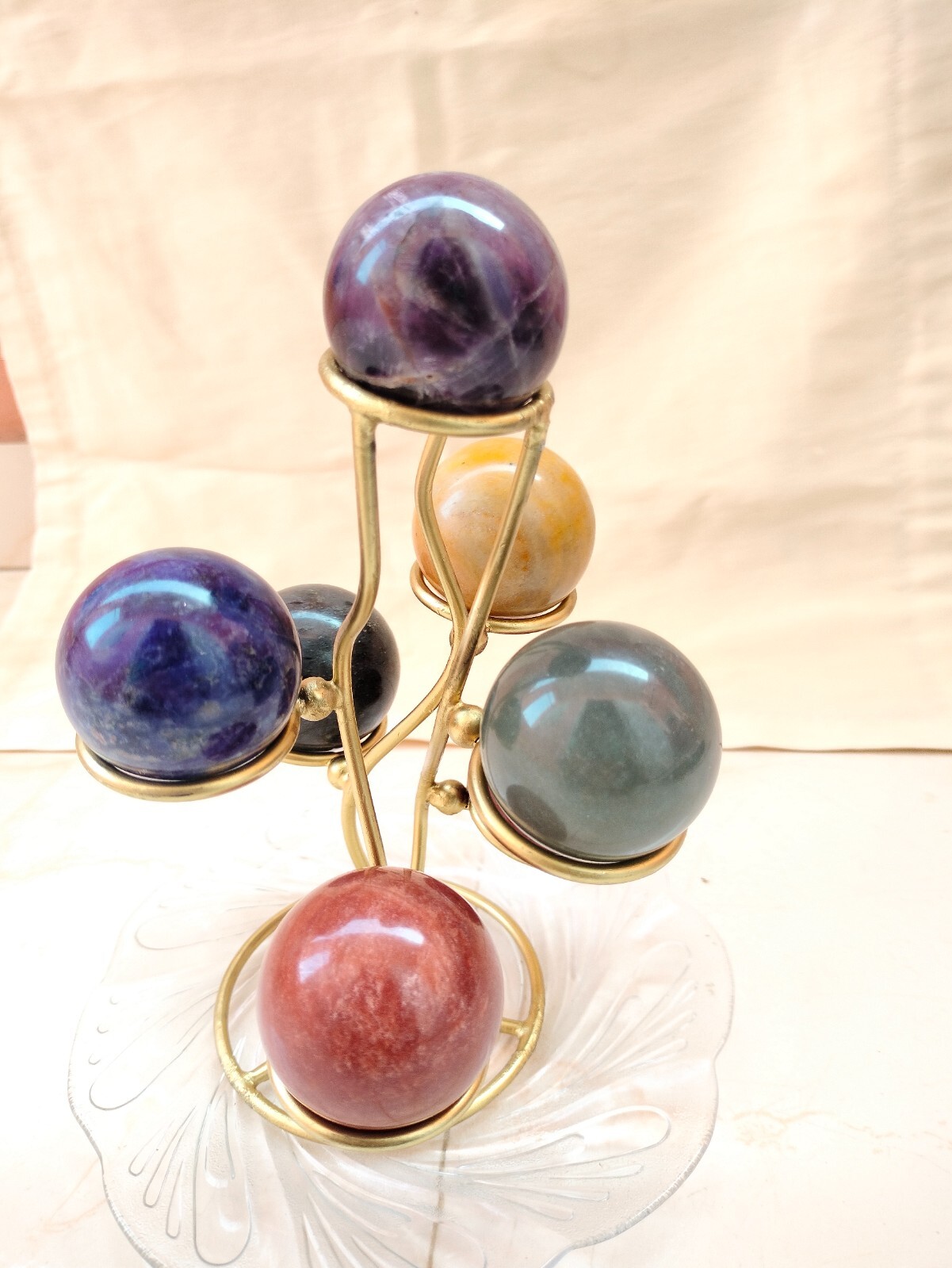 Seven chakra Spheres with stand | 2 set | Hand made|50mm approx