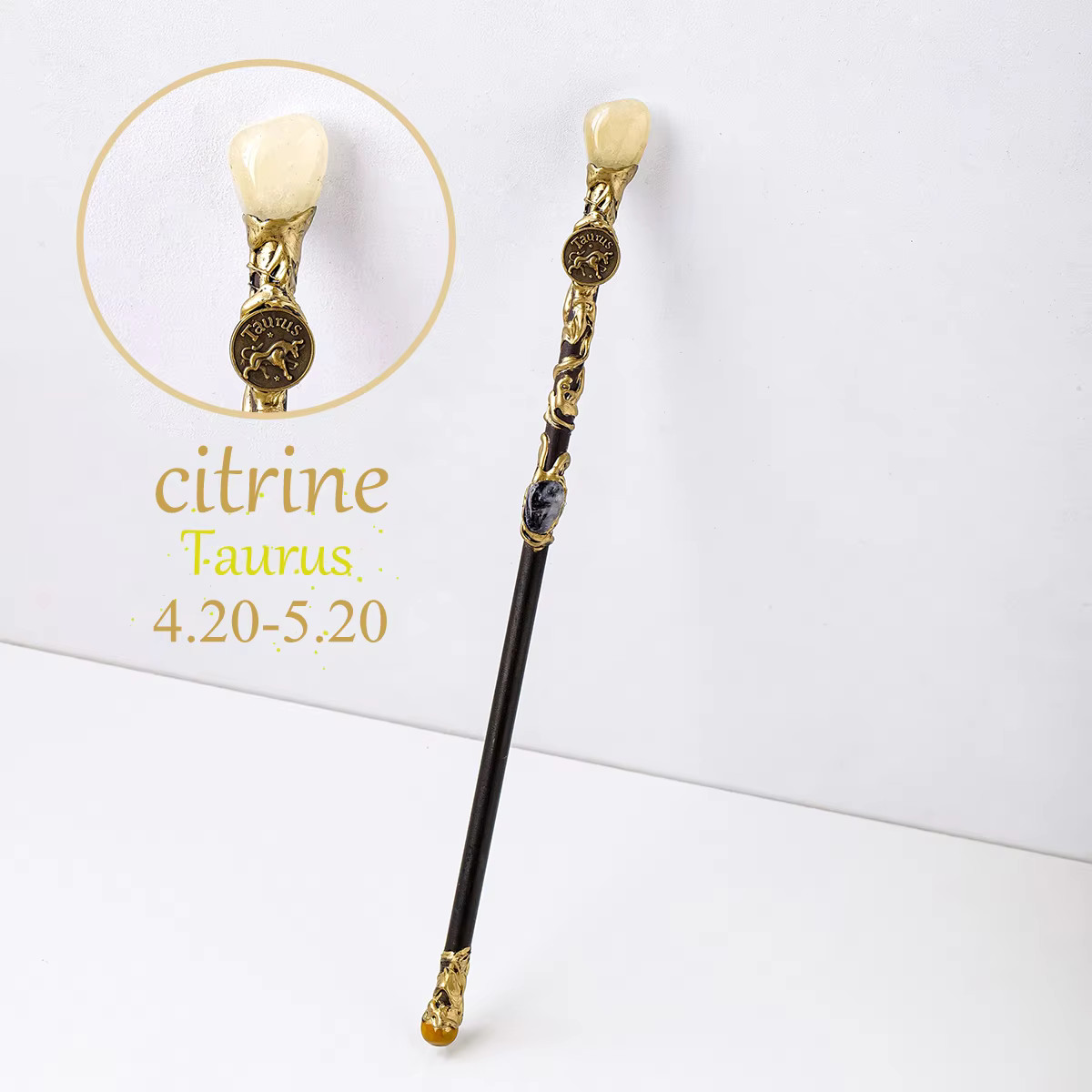 Handmade Natural Zodiac Medallion Crystal Wand with Birthstone Unique 11″–11.5″